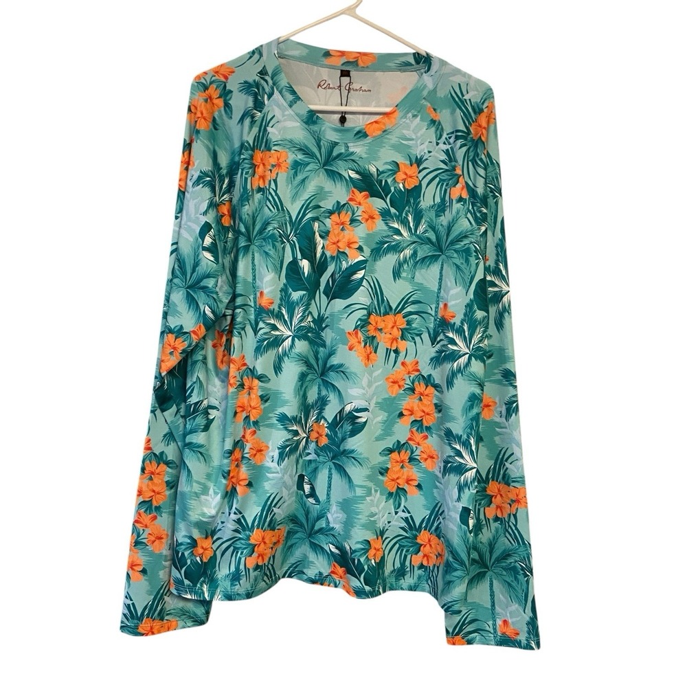 Robert Graham Long Sleeve Tropical Forest UPF 50+ rashguard shirt Men's 2XL New